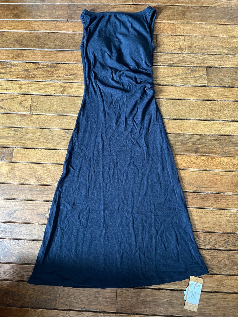 OGL Navy Cotton Boatneck Side Ruching Midi Dress New With Tags NWT
